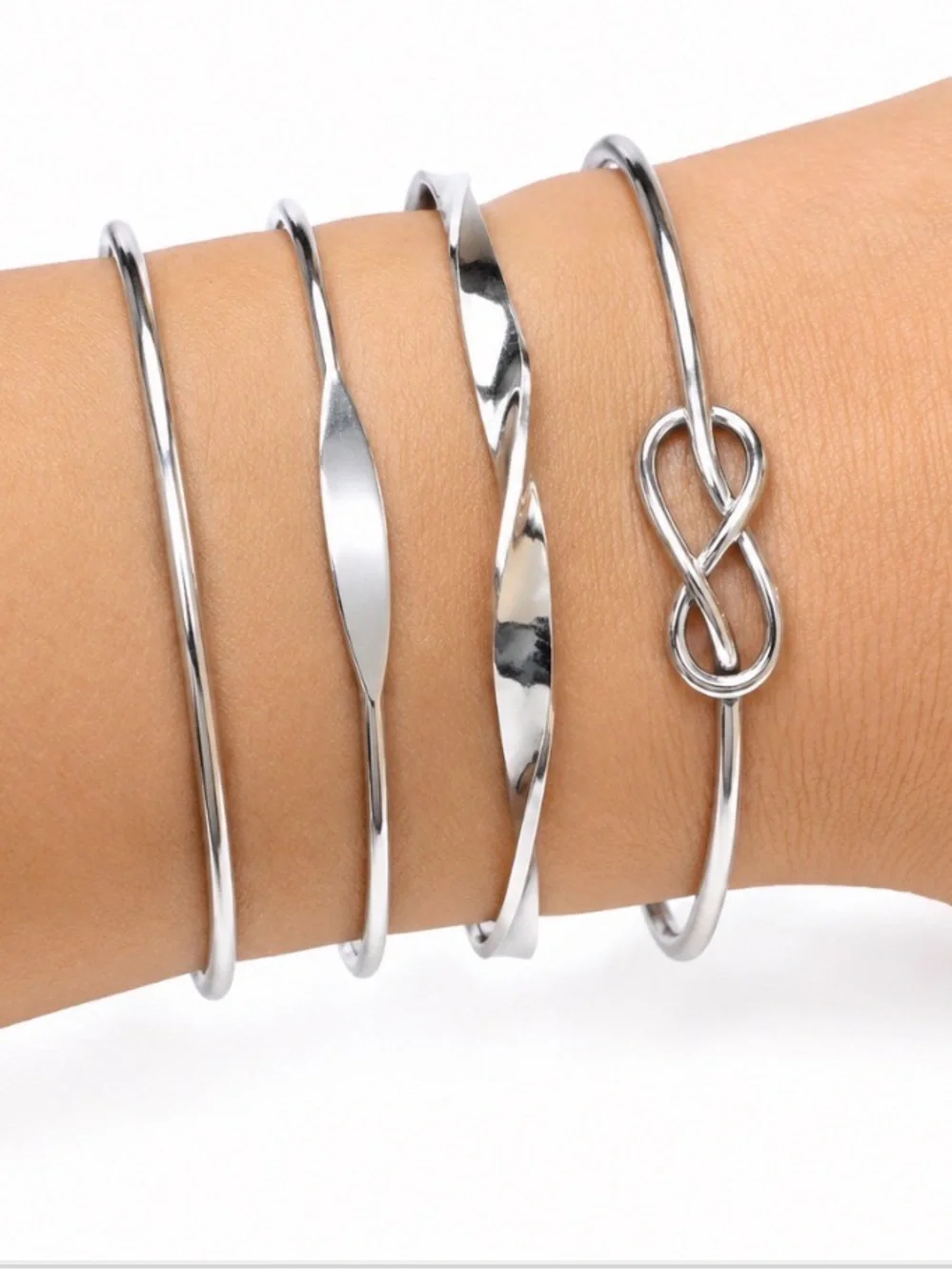 Sterling-Style Silver Tone Multi-Design Bangle Bracelet Set